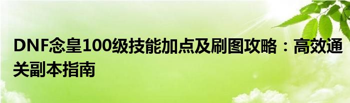 DNF念皇100级技能加点及刷图攻略：高效通关副本指南