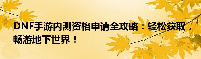 DNF手游内测资格申请全攻略：轻松获取，畅游地下世界！