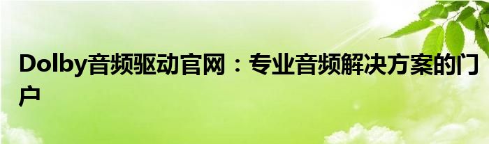 Dolby音频驱动官网：专业音频解决方案的门户