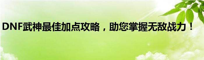 DNF武神最佳加点攻略，助您掌握无敌战力！