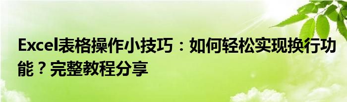 Excel表格操作小技巧：如何轻松实现换行功能？完整教程分享