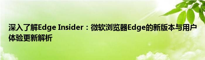 深入了解Edge Insider：微软浏览器Edge的新版本与用户体验更新解析