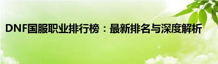 DNF国服职业排行榜：最新排名与深度解析