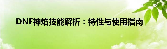 DNF神焰技能解析：特性与使用指南