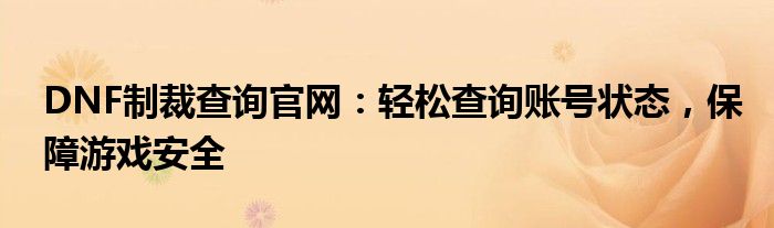 DNF制裁查询官网：轻松查询账号状态，保障游戏安全