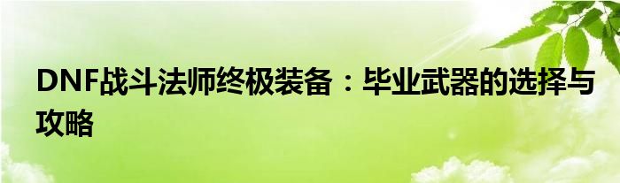 DNF战斗法师终极装备：毕业武器的选择与攻略