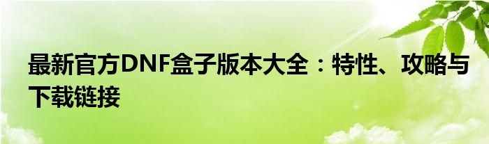 最新官方DNF盒子版本大全：特性、攻略与下载链接