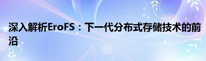 深入解析EroFS：下一代分布式存储技术的前沿