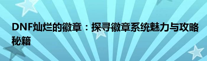 DNF灿烂的徽章：探寻徽章系统魅力与攻略秘籍