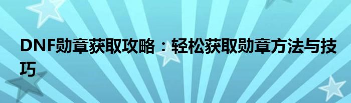 DNF勋章获取攻略：轻松获取勋章方法与技巧