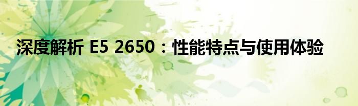 深度解析 E5 2650：性能特点与使用体验