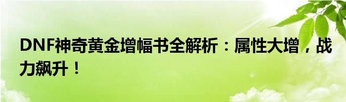 DNF神奇黄金增幅书全解析：属性大增，战力飙升！