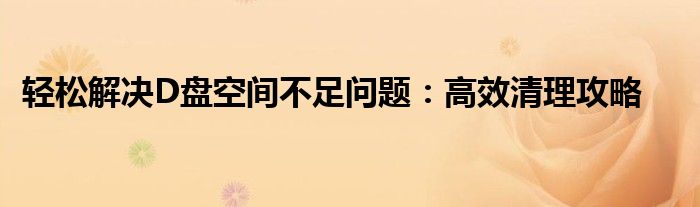 轻松解决D盘空间不足问题：高效清理攻略