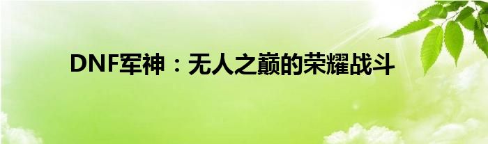 DNF军神：无人之巅的荣耀战斗