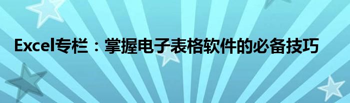 Excel专栏：掌握电子表格软件的必备技巧