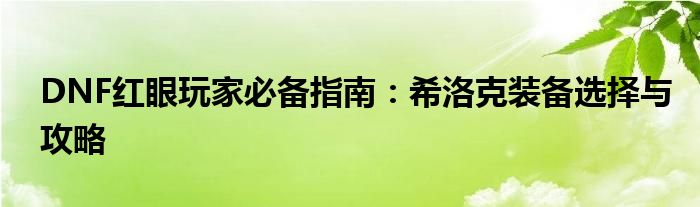 DNF红眼玩家必备指南：希洛克装备选择与攻略