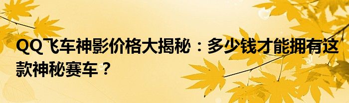 QQ飞车神影价格大揭秘：多少钱才能拥有这款神秘赛车？