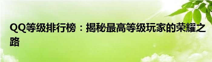 QQ等级排行榜：揭秘最高等级玩家的荣耀之路