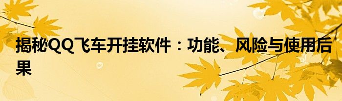 揭秘QQ飞车开挂软件：功能、风险与使用后果