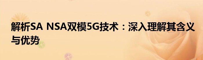 解析SA NSA双模5G技术：深入理解其含义与优势