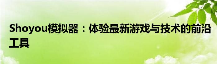 Shoyou模拟器：体验最新游戏与技术的前沿工具