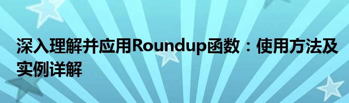 深入理解并应用Roundup函数：使用方法及实例详解