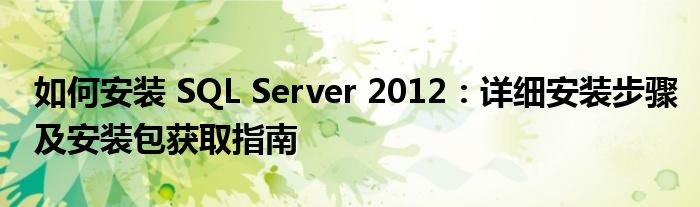 如何安装 SQL Server 2012：详细安装步骤及安装包获取指南