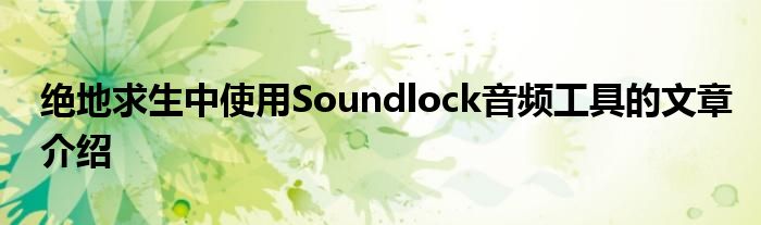 绝地求生中使用Soundlock音频工具的文章介绍