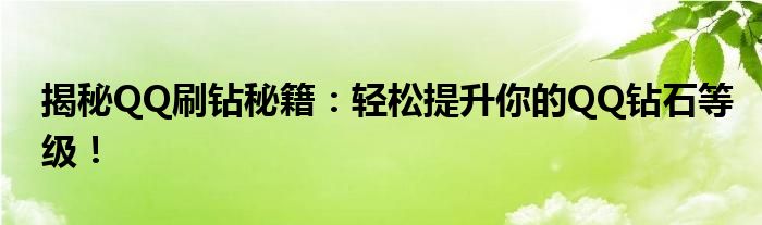 揭秘QQ刷钻秘籍：轻松提升你的QQ钻石等级！