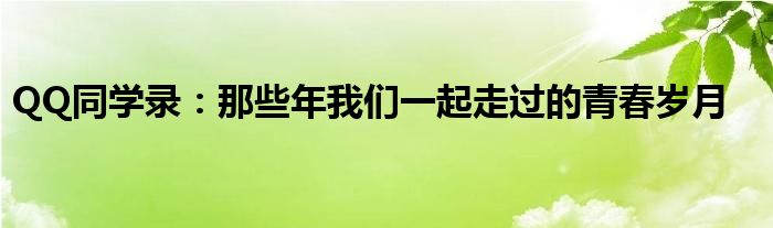 QQ同学录：那些年我们一起走过的青春岁月