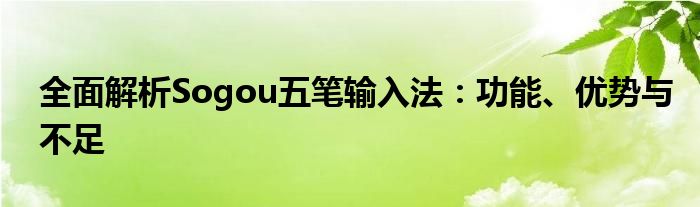 全面解析Sogou五笔输入法：功能、优势与不足