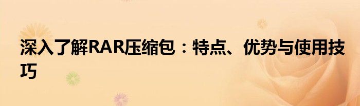 深入了解RAR压缩包：特点、优势与使用技巧