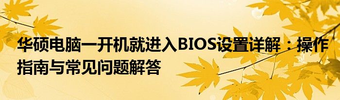 华硕电脑一开机就进入BIOS设置详解：操作指南与常见问题解答