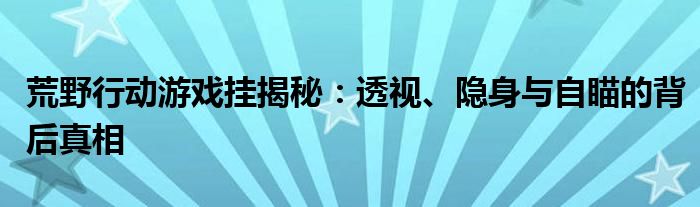 荒野行动游戏挂揭秘：透视、隐身与自瞄的背后真相