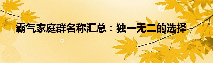 霸气家庭群名称汇总：独一无二的选择