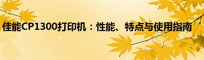 佳能CP1300打印机：性能、特点与使用指南