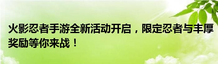 火影忍者手游全新活动开启，限定忍者与丰厚奖励等你来战！