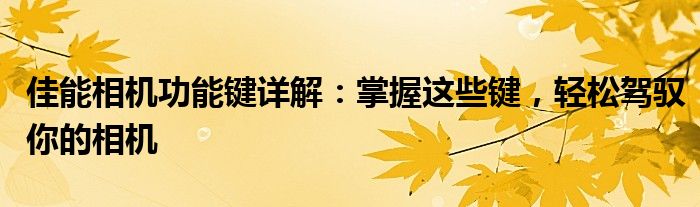 佳能相机功能键详解：掌握这些键，轻松驾驭你的相机