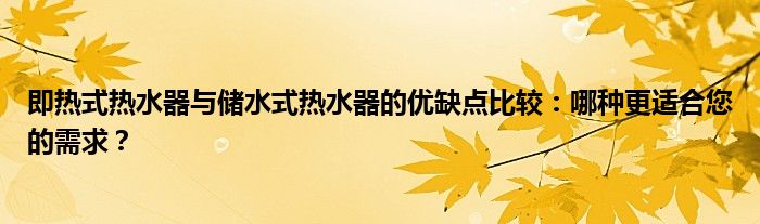 即热式热水器与储水式热水器的优缺点比较：哪种更适合您的需求？