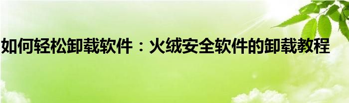 如何轻松卸载软件：火绒安全软件的卸载教程