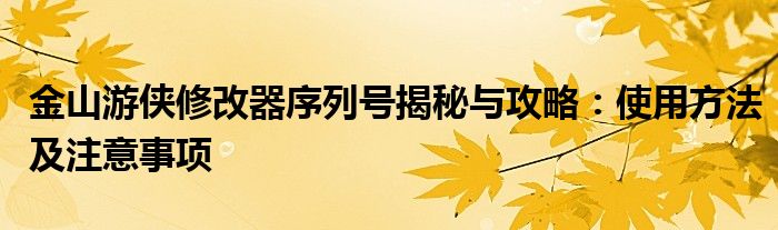 金山游侠修改器序列号揭秘与攻略：使用方法及注意事项