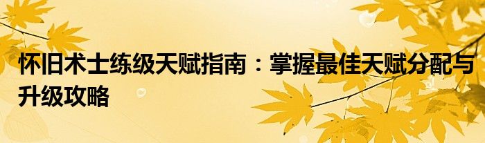 怀旧术士练级天赋指南：掌握最佳天赋分配与升级攻略