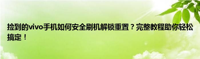 捡到的vivo手机如何安全刷机解锁重置？完整教程助你轻松搞定！