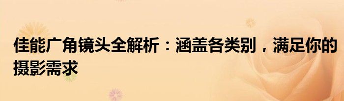 佳能广角镜头全解析：涵盖各类别，满足你的摄影需求