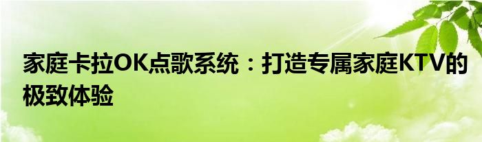 家庭卡拉OK点歌系统：打造专属家庭KTV的极致体验