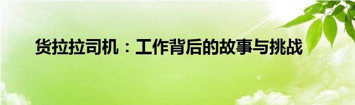 货拉拉司机：工作背后的故事与挑战