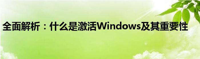 全面解析：什么是激活Windows及其重要性