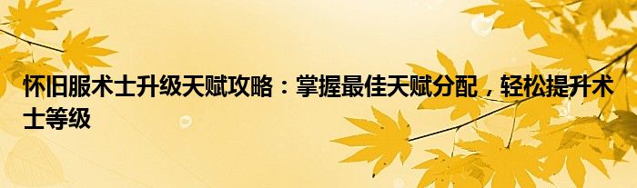 怀旧服术士升级天赋攻略：掌握最佳天赋分配，轻松提升术士等级