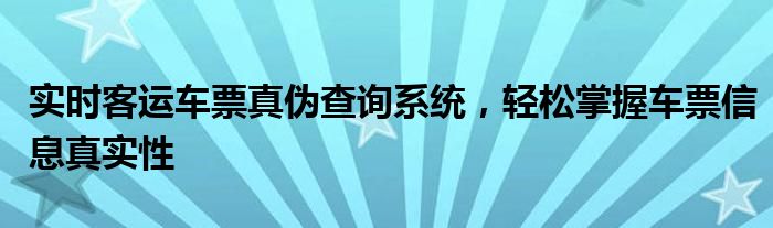 实时客运车票真伪查询系统，轻松掌握车票信息真实性