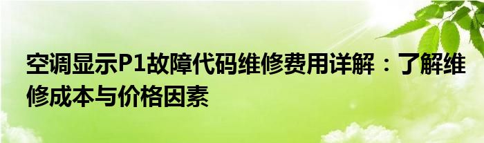 空调显示P1故障代码维修费用详解：了解维修成本与价格因素